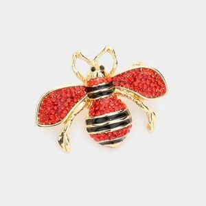 Gold Red Black Stripe Rhinestone Crystal Honey Bee Brooch Pin Fashion Accessory